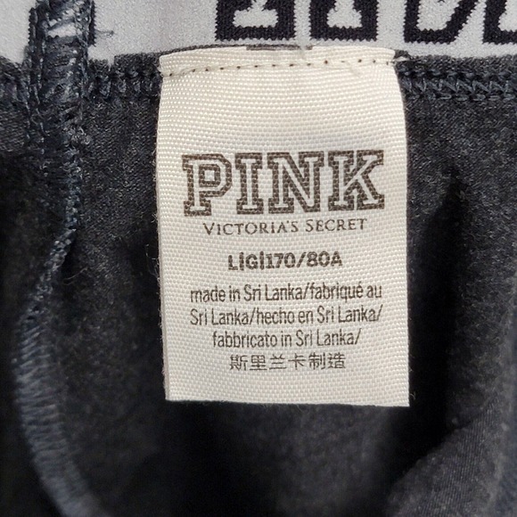 Victoria Secret Pink Leggings Womens Size Large Dark Gray Stretch Spell Out - Picture 2 of 9